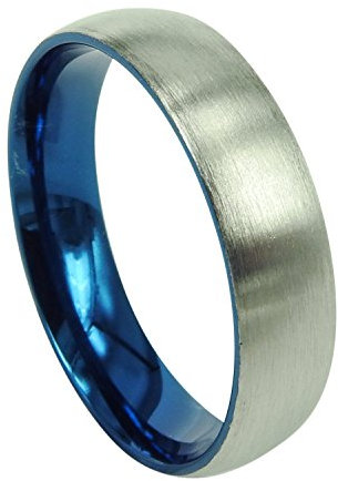 Everstone Damen-Ehering, Titan, Kuppelform, matt, für Jahrestag, Verlobungsring, zweifarbig, Blau und Silber, 5 mm