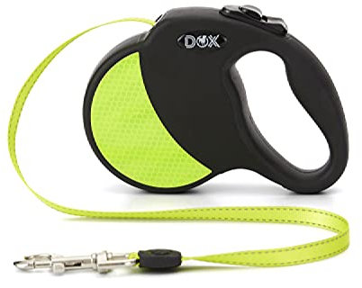 Hundeleine Ausziehbar - DDOXX Stabile Reflektierende Nylonstreifen Hundeleine Bissfest - Rollleine Break und Lock System - M, Gelb