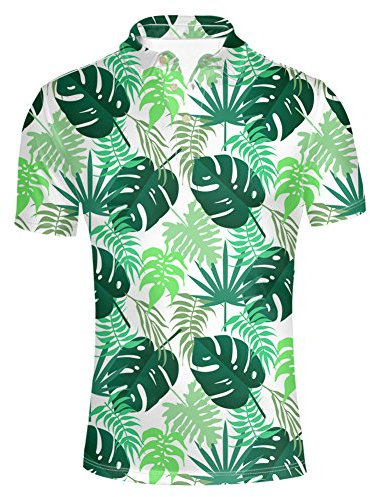HUGS IDEA Herren Poloshirts Kurzarm Hawaii T-Shirt Gr. XL, Monstera Palm