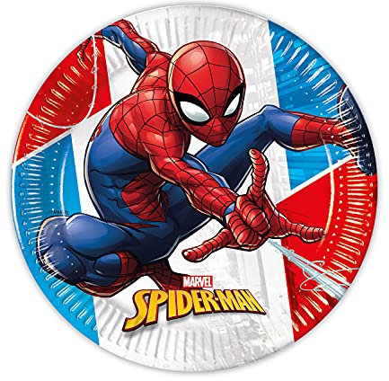 Procos 90948 - Platos para Fiestas (diámetro de 23 cm, 8 Unidades), diseño de Spiderman, Multicolor