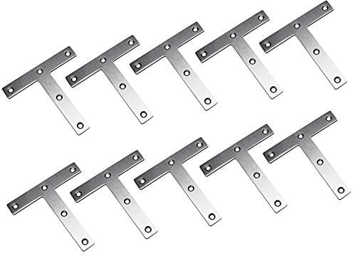 Winkel Klammern, Tiberham 80 x 80 mm Ecke Klammer, T Form Edelstahl Reparatur Platte Flachverbinder Eckwinkel, Eckverbinder Möbel Winkelverbinder Halterung für Schrank Tisch Stuhl (10 Stück)