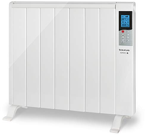 Taurus Tanger 1500 - Radiateur électrique à inertie 1500W, 7 éléments, Programmable, Température jusqu'à 35°C, 2 modes de fonctionnement, Confort et économique, Fonction fenêtre ouverte, Blanc