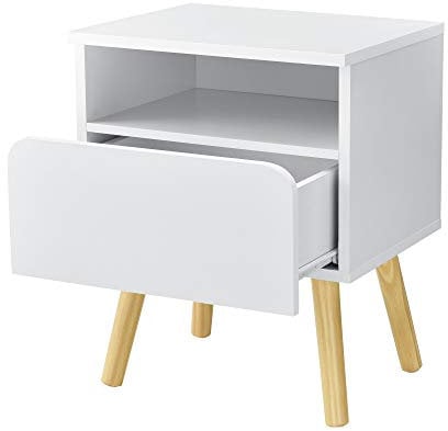 [en.casa] Beistelltisch 'Dargaville' 50 x 40 x 34 cm Kommode Nachttisch Nachtschrank Nachtkommode Ablage Weiß