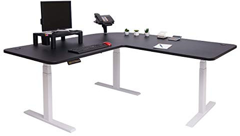 Mendler Eck-Schreibtisch HWC-D40, Computertisch elektrisch höhenverstellbar 178x178cm 84kg MVG - schwarz, weiß