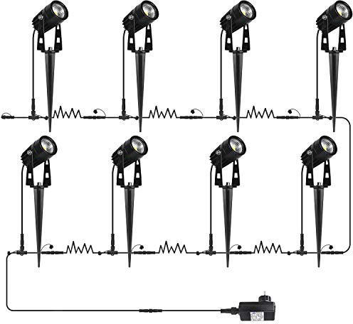 AIMHEIM 8er-Set Gartenstrahler LED Warmweiß, 3W Gartenleuchte Garten Beleuchtung mit Stecker, Schwenkbar Außen-Strahler Aussenbeleuchtung Erdspieß IP65 Wasserdicht für Baum, Pflanzen, Teich
