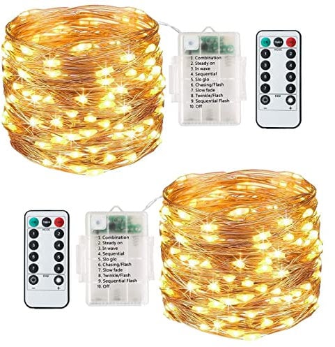 Lezonic [2 Pack 120 LED Lichterkette Batterie, 12m / 8 Modi, Lichterkette Kupferdraht Wasserdichte IP65 für Party weihnachtsdeko Hochzeit (Warmweiß)