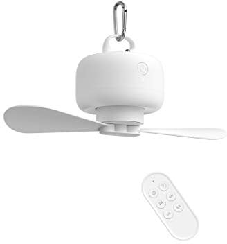 JISULIFE 8000mAh Ventilador de camping con pilas, USB recargable con control remoto, aspas de ventilador extraíbles, gancho para colgar, temporizador, 4 velocidades para exteriores-blanco