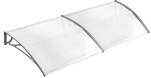NAIZY 300 x 100cm Auvent pour Porte d'entrée Marquise Porte Exterieur de Toit Auvent en Arc de Hangar en Polycarbonateet Cadre en Aluminium pour Maison de Fenêtre de Balcon de Garage - Gris