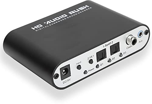 5.1CH DTS Dolby Converter 4K Audio Extractor HDMI Audio Decoder Digital Audio Converter Output Optical Coax To Analog Audio für Zuhause/Konzertsaal/Kino(Schwarz)