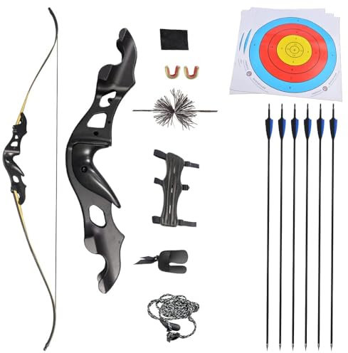 SHARROW 58 Zoll Take-Down Recurvebogen Set 20-55 Lbs Zielscheibe BogenschießEn Jagdbogen Pfeil Und Bogen Erwachsene Sportbogen für Jagd Hunting Jugendliche DraußEn Spielzeug (Bogenset, 30Lbs)