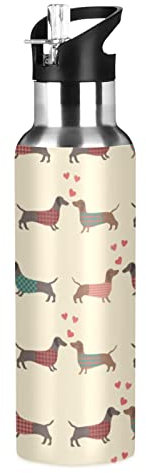 xigua Water Bottle with Straw Lid Leakproof Vacuum Insulated Stainless Steel Dachshund Dogs Pattern Sport Water Bottles 20 oz