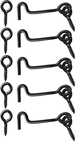 TERF® High Quality Cabin Hook and Eye Black 50mm (2 inch) Gate Door Lock Latch Hook Eye For Window Slide Barn Bathroom Toilet Cabinet Cupboard Shed Gate Door Latch and Multi Purpose Use - Pack of 5