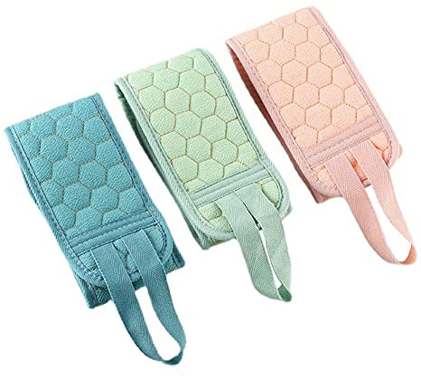 Anawakia Fleur de Bain Sangle Lave-Dos Doux Brosse Eponge de Douche Longue avec Poignées Ustensile (3 PCS)