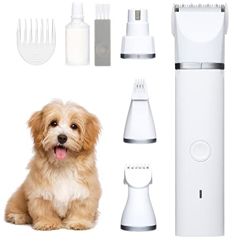 Tondeuse de toilettage électrique pour animaux de compagnie et griffes de chien - Rechargeable - Sans fil - Faible bruit - Faible vibration - Pour chiens et chats - Blanc