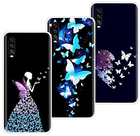 VLQI 3-Pièces pour Wiko View 4 / Wiko View 4 Lite Coque Silicone Transparente avec Motifs Ultra Fin TPU Souple Bumper Housse Etui de Protection, Noir Violet Bleu Papillon Fée