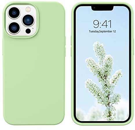 DUEDUE Silicone Case for iPhone 13 Pro Max 6.7-Inch, Liquid Silicone Soft Gel Rubber Shockproof Protective Case, Microfiber Cloth Lining Cushion Protective, Matcha Green