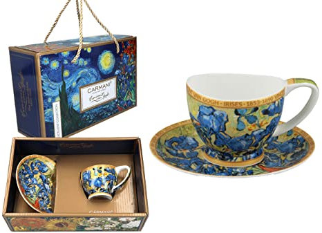 CARMANI - Ceramic Espresso Cup and Saucer with Vincent Van Gogh, Irises 100ml