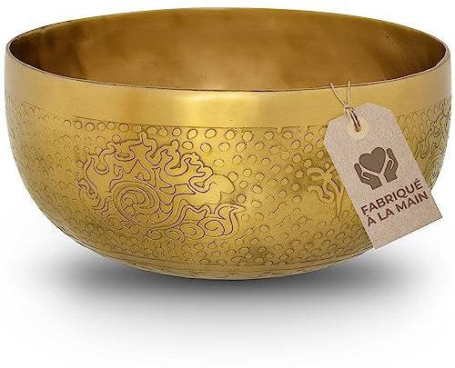 Cuenco tibetano, flor de la vida, para yoga, meditación y relajación, diámetro de 20 cm, 1100 gramos, superficie mate, hecho a mano tradicional en calidad profesional