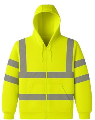 NIYS Hi Vis Zipper Reflective Tape Hoody hooded Work wear Security fleece Safety warm sweatshirt yellow orange yellow/navy orange/navy S-3XL