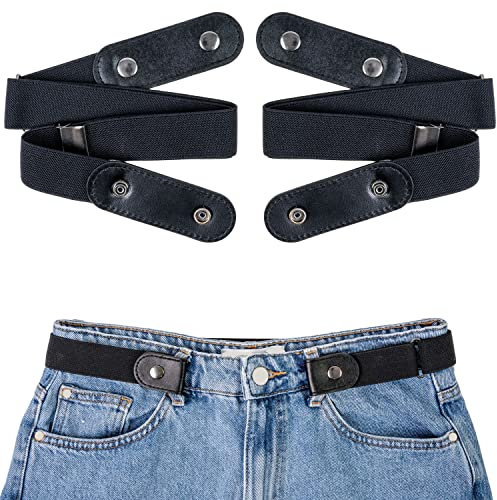Elastischer Gürtel ohne Schnalle, 2 Stück, einstellbar für 60 - 120 cm Taillenumfang, in Schwarz, Frauengürtel, Männergürtel, Kindergürtel, Unisex Gurt für Jeans, Hose, Rock, Stretchgürtel verstellbar