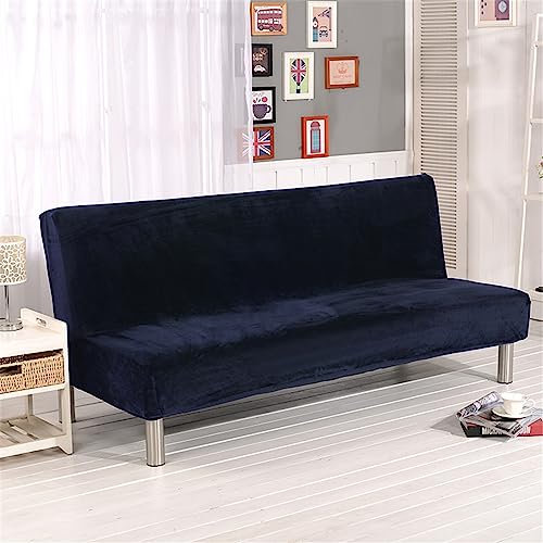 Surwin Sofabezug ohne Armlehnen 2/3 Sitzer, Samt Einfarbig Stretch Armlose Clic Clac Sofabettüberzug Bunt Sofahusse Schonbezug Protector für Klappcouch Schlafsofa (S:160-190cm,Dunkelblau)