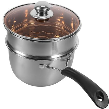 RORPOIR 1Set Stainless Steel Steaming Pot Kit with Handle Milk Pot Cooking Pot with Lid for Steaming Vegetables and Milk Kitchen Cookware