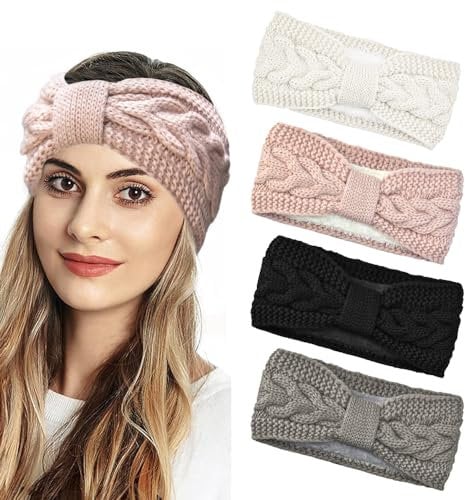 DTYGUIXE 4PCS Bandeau Cheveux Femme Hiver Femme Bandeaux Hiver Serre-Tête Bandeau Tricoté Bandeau Oreille Femme Crochet Cache-Oreilles Bandeau Cheveux Femme Cache Oreille pour Courir Skier Multicolore