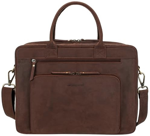 Marc Peter® Hamilton Businesstasche Herren Leder 15,6 Zoll | Leder Laptoptasche | Groß Aktentasche Umhängetasche aus Hunter Braun Buffleder