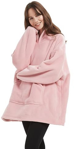 Hoodie-Decke für Damen, extra große Größe, neutrales Design, warme Kapuzenmantel-Decke für Erwachsene und Jugendliche mit Ärmeln, Kapuze, Tasche (Blush pink)