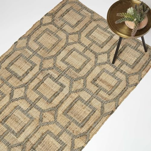 Homescapes Tiran Jute-Teppich 160x230 cm, Flachgewebe-Teppich beige-grau Gemustert, Teppich geometrisch