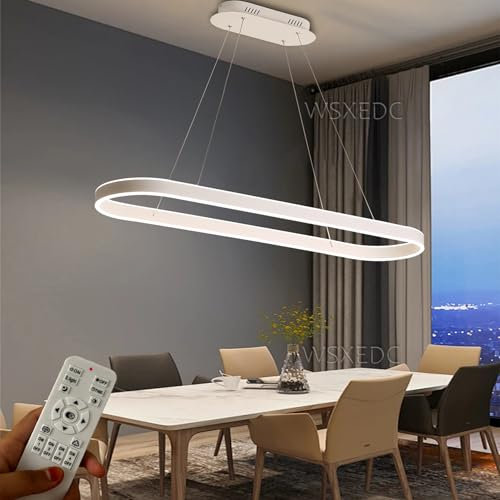 Dimmbare LED Pendelleuchten Oval Esstischlampe Modernes Esszimmer Kronleuchter Höhenverstellbar Beleuchtung Studio Hängelampe Büro Ringlampen (Weiß, L100cm 90W)