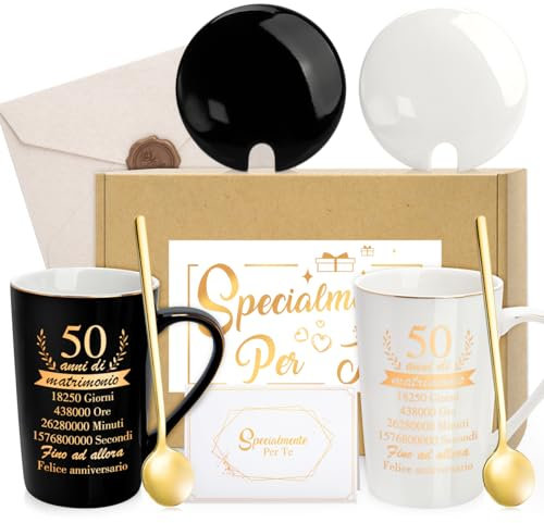 TplusGo Regali per Nozze D'oro Bomboniere 50 Anniversario Matrimonio Regalo Anniversario Matrimonio Genitori di Anniversario per Lui Lei San Valentino per Lui Tazzine Caffe Particolari Coppia