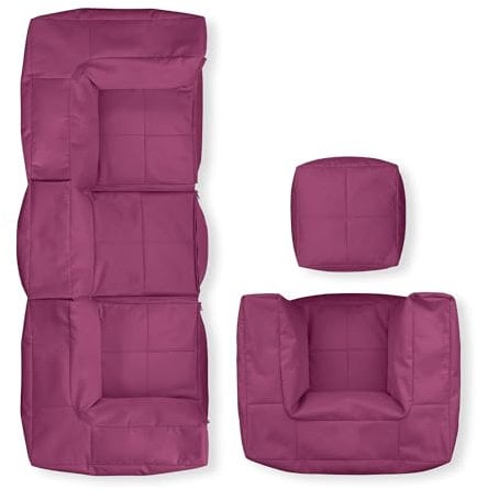 Lumaland Sitzsack-Lounge Modular Garnitur | 5-Teiliges Set | Indoor & Outdoor Sitz-Garnitur | Erweiterbar & Waschbare Sitzmöbel für Innenräume & Garten | Wasserfeste Chill-Out Lounge [Rotwein]