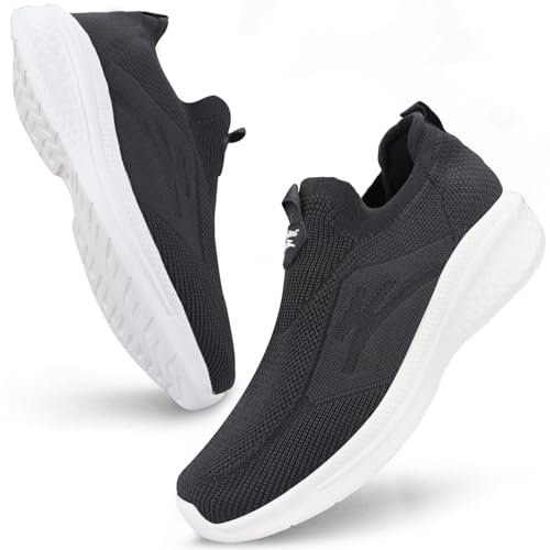 Giniros Schuhe Herren Sneaker Ohne Schnuersenkel Slip-on Schuhe Mesh Atmungsaktiv Leicht Laufschuhe Casual Sportschuhe Bequem Turnschuhe Leichtgewichts Outdoor Joggingschuhe, Dunkelgrau 46EU