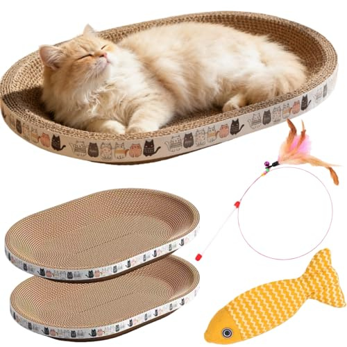 Spindro 2 Pack Cat Scratcher Cardboard, Large Cat Scratcher Bed Oval Indoor Scratcher Pad Lounge Couch Board Bowl Shaped Scratching Post Nest for Cats Grinding Claw Furniture Protector