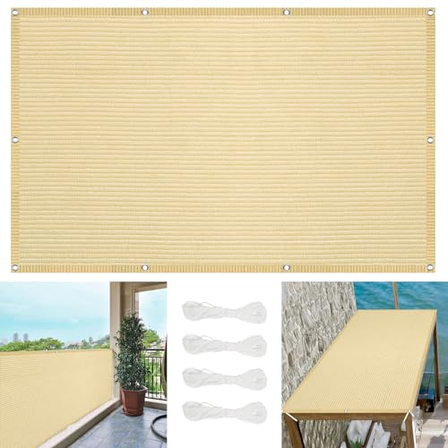 Toldo Vela Exterior 150 x 200 cm Rectangular Tela para Invernadero con Ojales con Cuerdas de Fijación para Exteriores, Pergola, Jardín,Terrazas, Color Crema