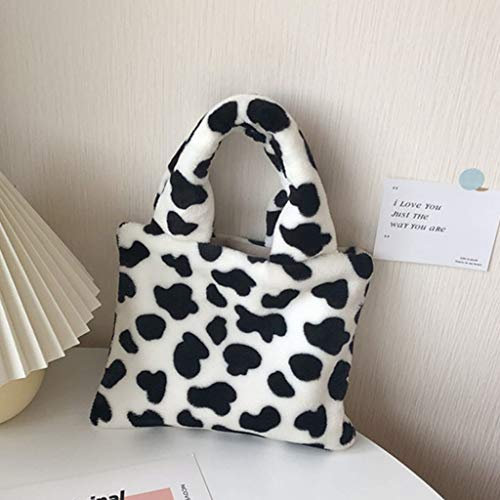 BABYVIVA Damen-Plüsch-Handtasche mit Kuhmuster, modische Cartoon-Tasche für Damen, lässige Geldbörsen, 1, 20*26cm