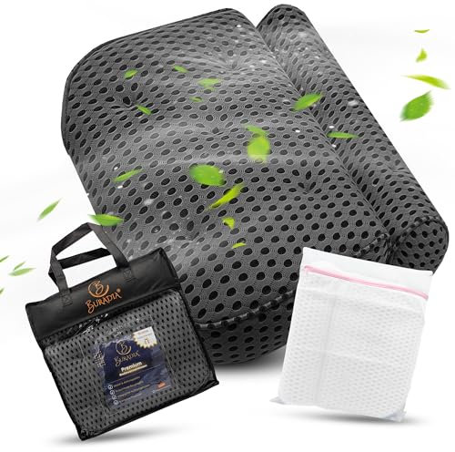 BURADIA Badewannenkissen inkl. Wäschenetz - Ultimativer Komfort und Entspannung mit neuester Air Mesh Technologie - Badekissen für Badewanne mit 7 starken Saugnäpfen - Nackenkissen/Kopfkissen (grau)