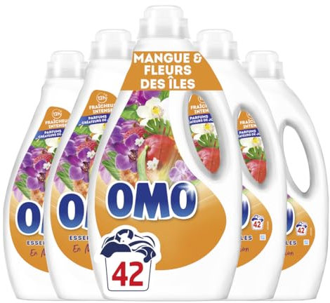 OMO - Lessive liquide En Mangue d'Évasion - 210 lavages - Mangue et Fleurs des îles - propreté éclatante & parfum longue durée aux essences naturelles (lot de 5x42)