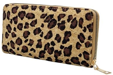 LAM GALLERY Vegane Kork-Geldbörse, Handtaschen für Damen, umweltfreundliche Kork-Clutch, Geldbörse Leopard