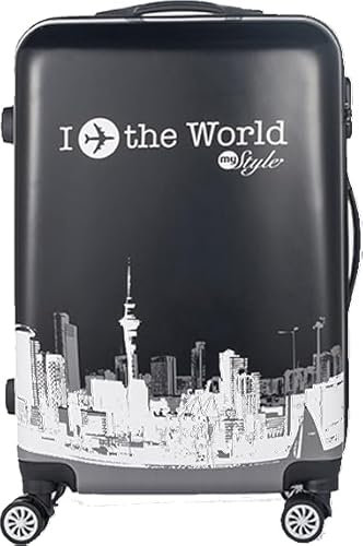 Xonic Design Reisekoffer - Hartschalen-Koffer mit 360° Leichtlauf-Rollen - hochwertiger Trolley mit Zahlenschloss Polycarbonat in M-L-XL oder Set (Fly The World, XL)