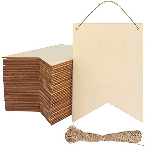 Sertay Unbehandelte Holzschilder, 24 Stück Blanko Holzscheiben, Hängende Holzschilder, Mit Schnur, für Herstellung Verschiedener Dekorationen für Hochzeiten, Partys, Feiertage, Weihnachten und Zuhause