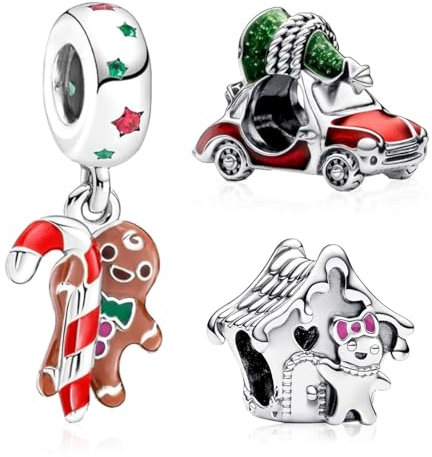 MSPOVOF Christmas Charms Set3-Stück/set B 925 Sterling Silber Armbänder Anhänger 5A Cubic Zirconia Christmas Geburtstage Geschenk für Damen