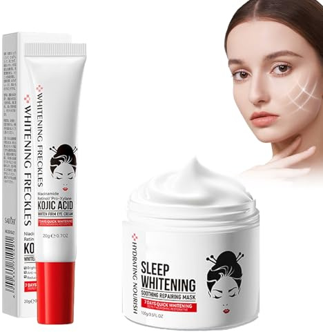 Kojisäure-Schlafmaske, Nachtmaske mit Whitening Effekt Hydriert die Haut von innen und verleiht ein sofortiges Strahlen, Augencreme Gegen Augenringe und Schwellungen Kojic Acid