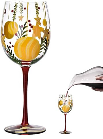 Copas de vino de Navidad - Copas de vino festivas, copas de Navidad | Taza de clásica con tallo de, taza con diseño de agujas de pino de árbol, taza de beber pintada a mano para