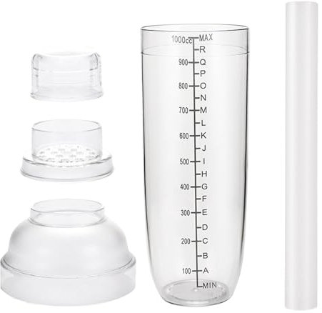 Ensemble shaker à cocktail, ensemble shaker de bar 1000 ml, passoire à cocktail avec marteau à citron, bouteille shaker transparente avec balance et passoire, kit shaker pour barman pour outils de cui