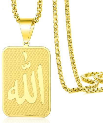 VASSAGO Allah Halskette Islamisch Muslimisch Arabisch Allah Anhänger Halskette Edelstahl Halsketten Islam Eid Ramadan Religiöser Schmuck Geschenke für Frauen Männer (gold)