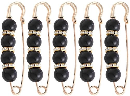5 Pcs Broches Vintage,Pinces à Cardigan Châle Clips Clip Écharpe Retro Cardigan Clip Épingle à Châle de Pull Épingles à Nourrice Broche de Perle Rétro Cardigan Clip de Broche pour Femme (Noir)