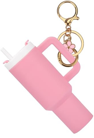 GUHION Mini Tumbler Keychain, Cute Cup Keychain Chapstick Holder Accessories for Stanley Cup, Tumbler Lip Balm for Women, Pink, Mini