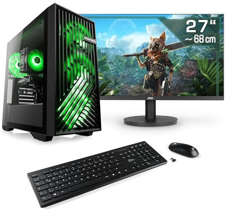 Gaming PC mit Windows 11 Home, Intel Core i7-14700F 8X 2100 MHz, 1000 GB M.2 SSD, 32 GB DDR5-RAM, GeForce RTX 4070 SUPER, Gigabyte Mainbaord, USB 3.2, 27 Zoll WQHD, Tastatur/Maus-Set, M11420H